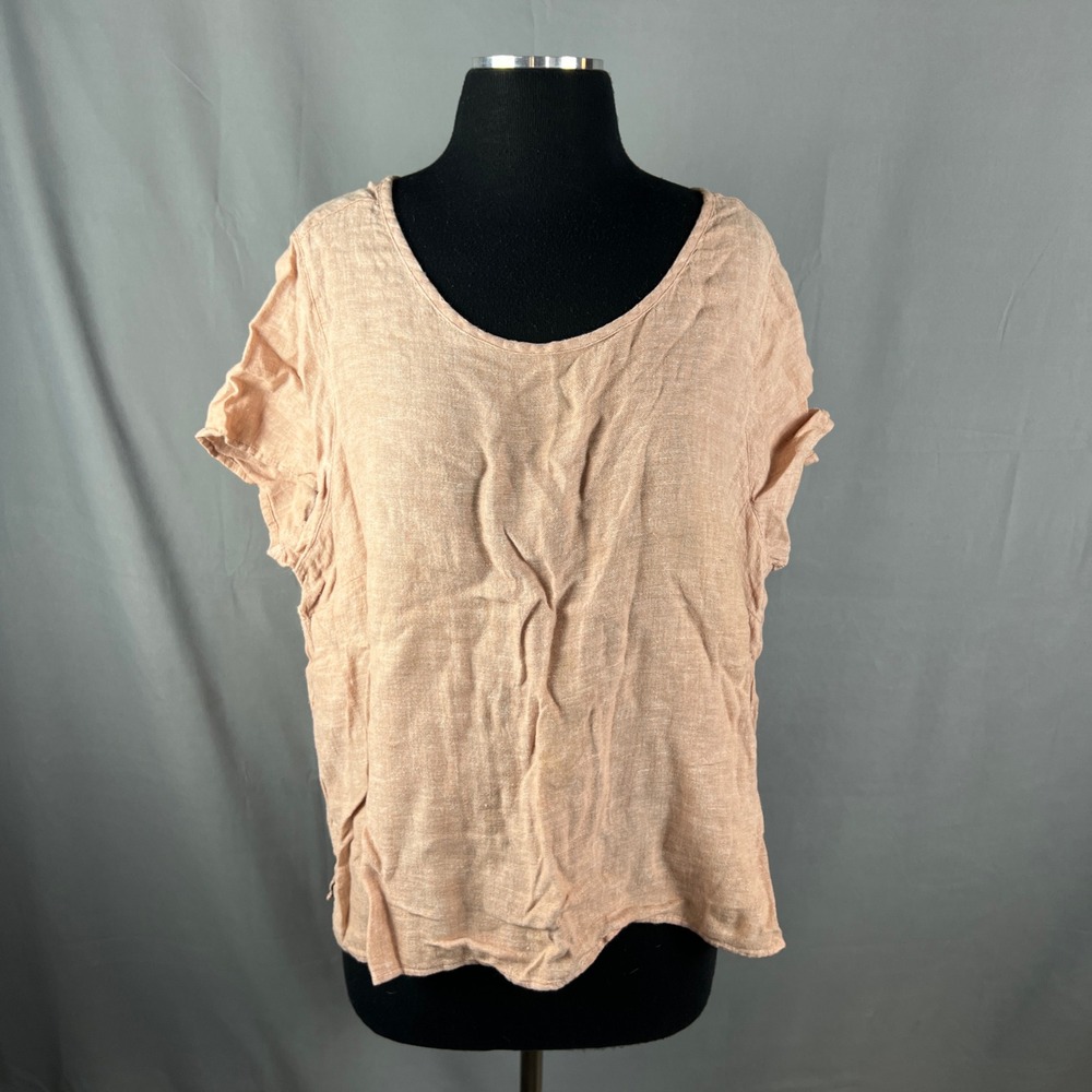 Isaac Mizrahi New York Blouse Top Womens 1X Coral Pink Linen Curved High Low Hem